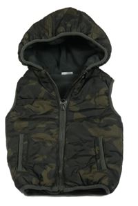 Khaki army šušťáková zateplená vesta s kapucňou F&F