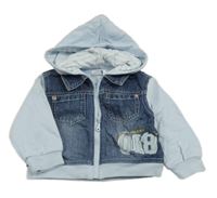 Světlemodro-tmavomodrá prepínaci mikina s riflovým prvkem a kapucňou Chico