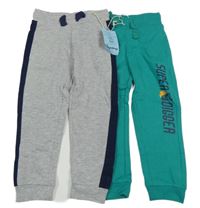 Nové - 2set - 2x tepláky - zelené s nápisem + šedo-modré s nápisom Impidimpi