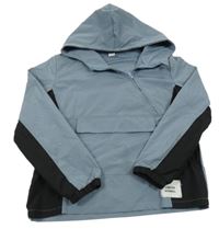 Šedomodro-čierna šušťáková jarná bunda s kapucňou Shein