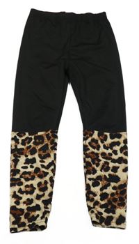 Čierno-béžové legíny s leopardím vzorom Shein