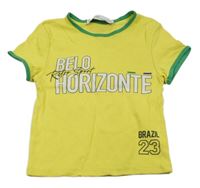 Žlto-zelené tričko s nápismi Bershka