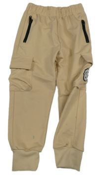 Béžové cargo cuff nohavice s nášivkou