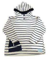 Smetanovo-tmavomodrá pruhovaná fleecová mikina s kapucí a lodí 