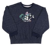 Tmavomodrá trblietavá mikina s kvetmi Nutmeg