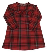 Červeno-čierne kockované šaty s volánikom Pocopiano