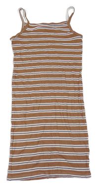 Hnedo-biele pruhované rebrované šaty H&M