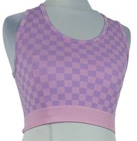 Dámský růžovo-fialový kostkovaný elastický crop top Primark 