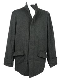 Pánsky čierno-sivý vlnený kabát F&F