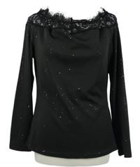 Dámské černé třpytivé triko s krajkou 