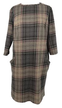 Dámske starorůžovo-sivé kockované úpletové šaty TU