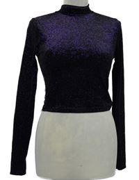 Nové - Dámske fialové trblietavé zamatové crop tričko s volnými zády H&M