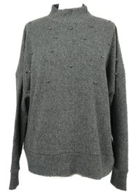 Dámský šedý žebrovaný svetr s korálky Dunnes 