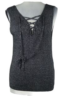 Dámský černo-stříbrný pletený top se šněrováním Atmosphere 