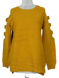 Dámsky horčicový sveter s průstřihy na rukávech Primark vel. 32