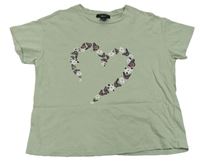 Khaki crop tričko s motýlikmi New Look