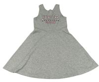 Sivé šaty s nápisom H&M