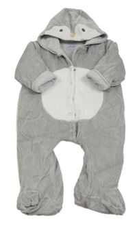 Šedo-bílá sametová zateplená kombinéza s kapucí - tučňák Jojo Maman Bébé
