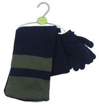 Nové- 2set- tmavomodro-zelená šála+ rukavice Matalan vel.98-116