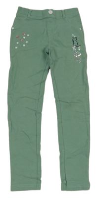 Zelené tregíny s mačkou a srdiečkami kids