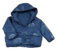 Tmavomodrá šušťáková zimná bunda s dinosaurami a kapucňou Dunnes