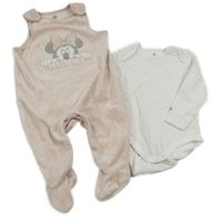 2set- světlerůžové sametové dupačky s Minnie + biele bodkovaná é body Disney