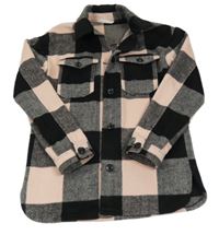 Čierno-sivo-ružová kockovaná vlnená bunda H&M