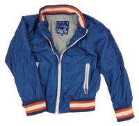 Modrá šušťáková jarná bunda s prúžkami