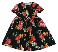 Čierne šaty s kvetinami Shein