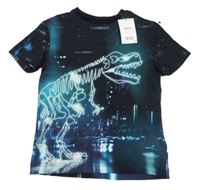Nové - tmavomodro-černé vzorované tričko s dinosaurem Next