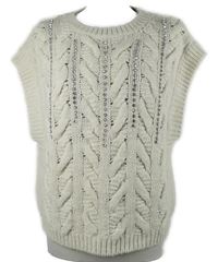 Dámská béžová copánková svetrová vesta s kamínky 