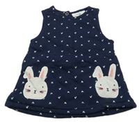 Tmavomodré zateplené teplákové šaty so zajíci Topomini