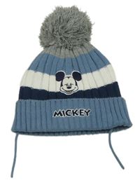 Modro-šedo-bílá čepice s Mickeym a bambulí Disney