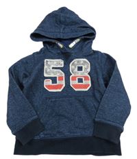 Tmavomodrá melírovaná mikina s číslem a kapucí H&M