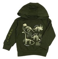 Khaki mikina s kostrami dinosaurů a kapucňou PRIMARK