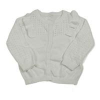 Nové - biely prepínaci sveter s dírkovaným vzorom a volánikmi zn. Dunnes