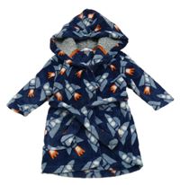 Tmavomodrý chlpatý župan s raketami a kapucňou zn. M&S