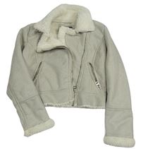 Sivá semišová zateplená crop bunda s kožešinou C&A