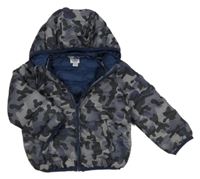 Sivo-čierna army šušťáková zateplená bunda s kapucňou