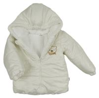 Biela šušťáková prešívaná zimná bunda s medvedíkom a kapucňou Bebetto
