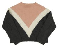 Starorůžovo-antracitovo-smotanový chlpatý crop sveter Primark