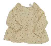 Vanilková mušelínová halenka s kytičkami a volánky H&M