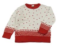 Bielo-červený sveter so srdiečkami
