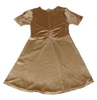 Světlehnědo-zlaté vzorované sametové šaty ZARA