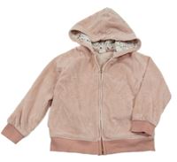 Svetloružová zamatová prepínaci mikina s kapucňou