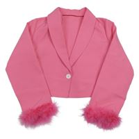 Ružové crop sako s peříčky na lemu