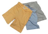 Nové - 3x bavlněné kraťasy - pruhované + oranžové + světlemodré F&F