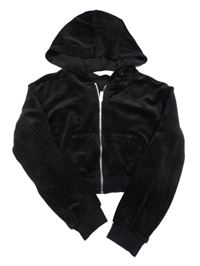 Čierna plyšová prepínaci crop mikina s kapucňou H&M