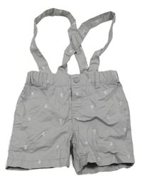 Šedé plátěné kraťasy s kotvami a kšandami 