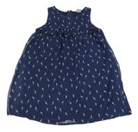 Tmavomodrá šifónová šatová tunika s papoušky Kiki&Koko